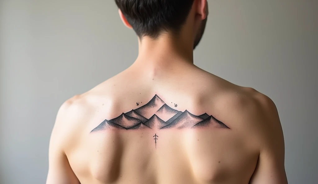 Upper Back Geometric Mountain View Tattoo