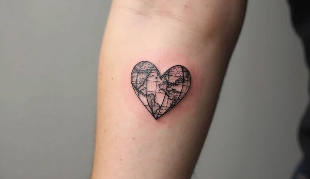 Map Geometric Heart Tattoo