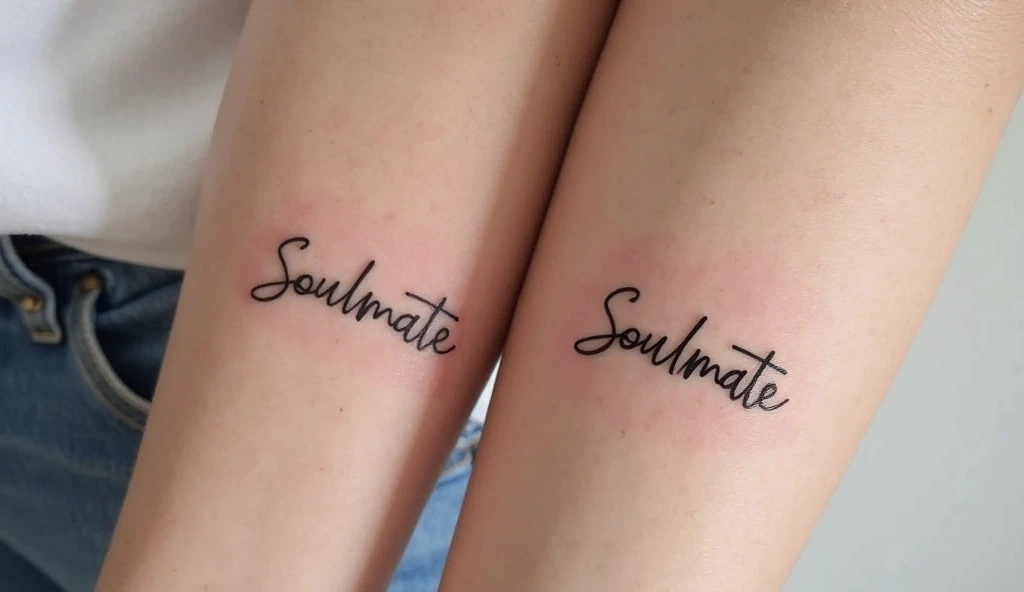 “Soulmate” Word Fine Line Tattoos for Couples
