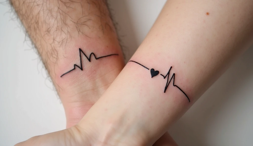 Tiny Heartbeat Line Fine Line Tattoos for Couples