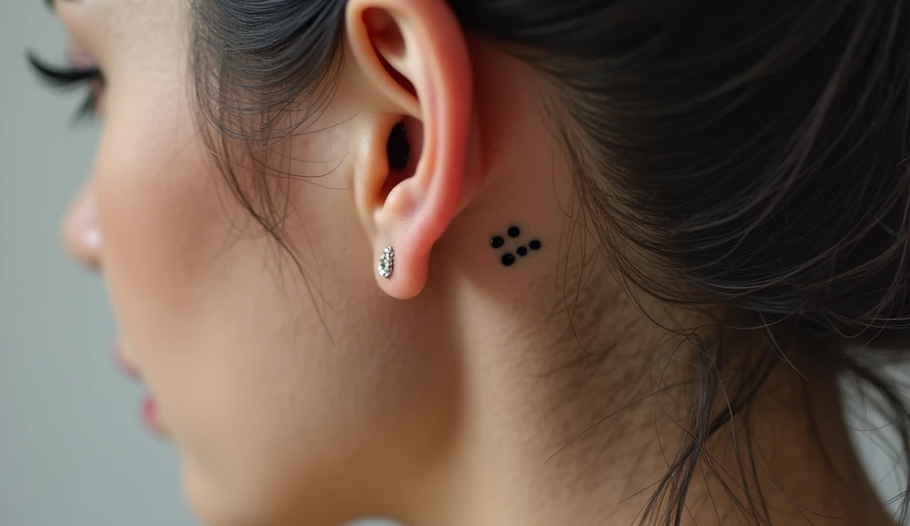 Miniature Hand-Poked Behind Ear Tattoo