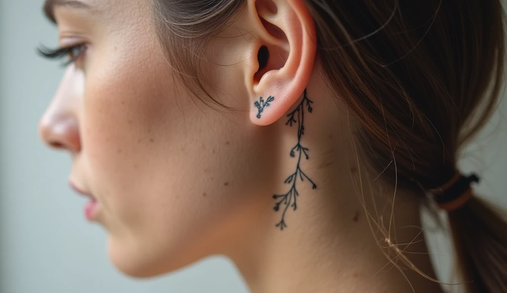 Tree Branch Behind Ear Tattoo Design
