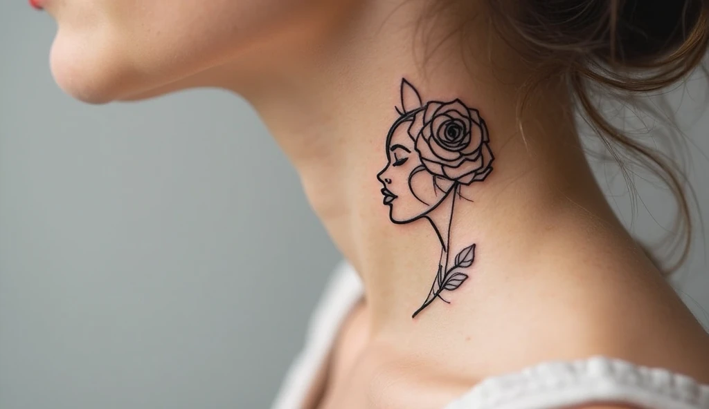 Rose and Face Line Tattoo
