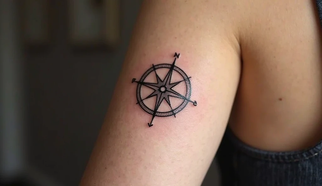 Small Delicate Compass realism tattoo