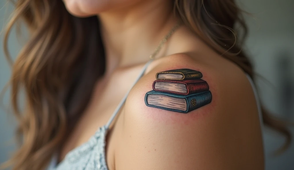 Tiny Book Stack realism tattoo