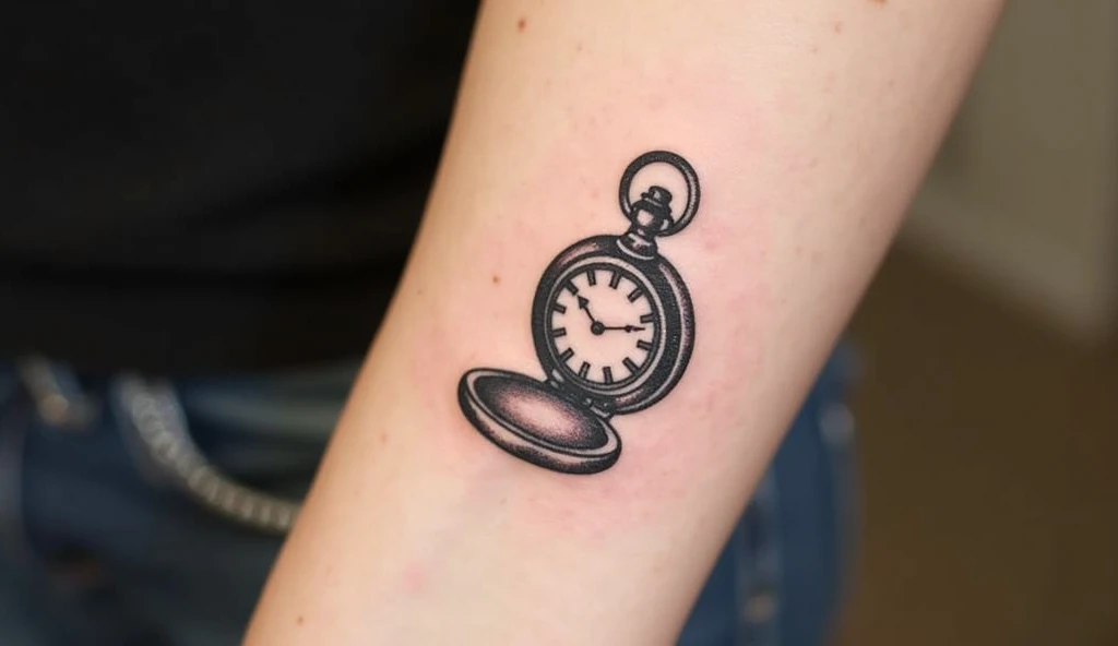 Mini Vintage Pocket Watch realism tattoo