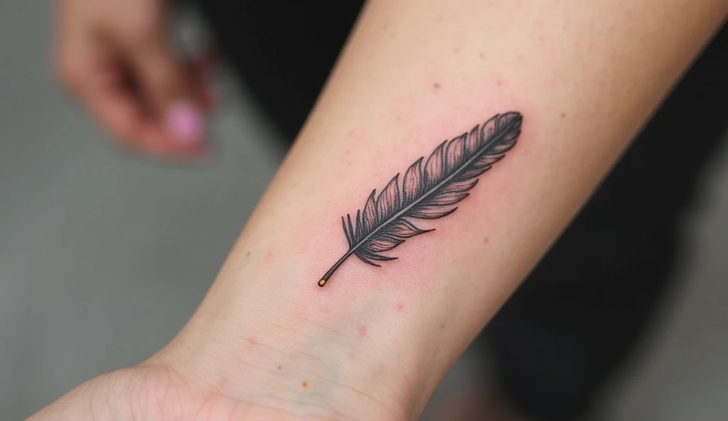 Realistic Tiny Feather tattoo