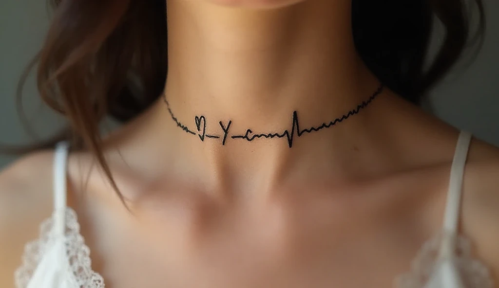 Heartbeat merging into infinity small neck tattoo symbolizing eternal love and resilience.