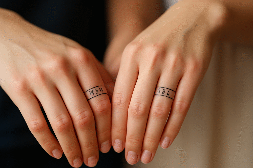 Tattooed wedding rings finger tattoo ideas on finger symbolizing eternal commitment and marriage vows