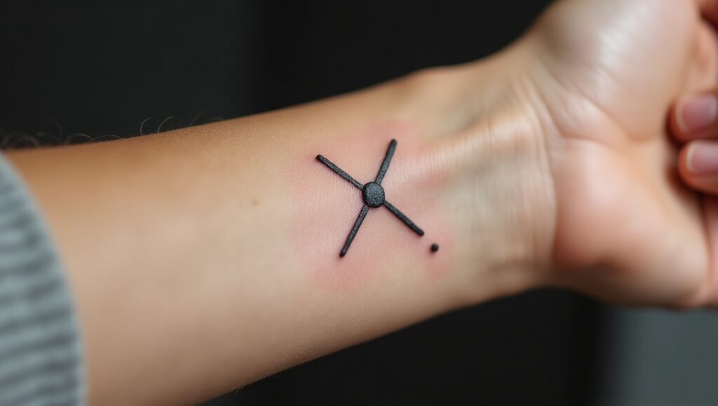 Treasure mark tattoo showing adventure and discovery, a playful small meaningful tattoo idea.