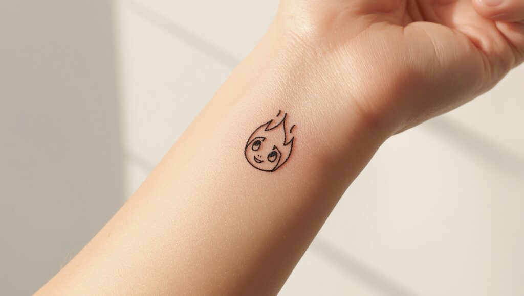 Hand Poke Calcifer Tattoo – Studio Ghibli inspired hand poke aesthetic tattoo of Calcifer flame.