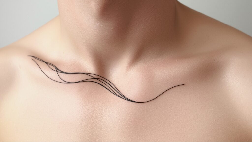 Minimalist wind line tattoo symbolizing calmness and peace, a delicate small meaningful tattoo.