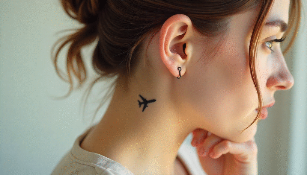 Airplane Behind Ear Tattoo Design