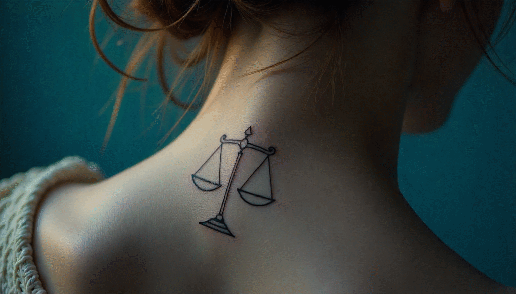 Simple Libra zodiac fine line tattoo design symbolizing balance.