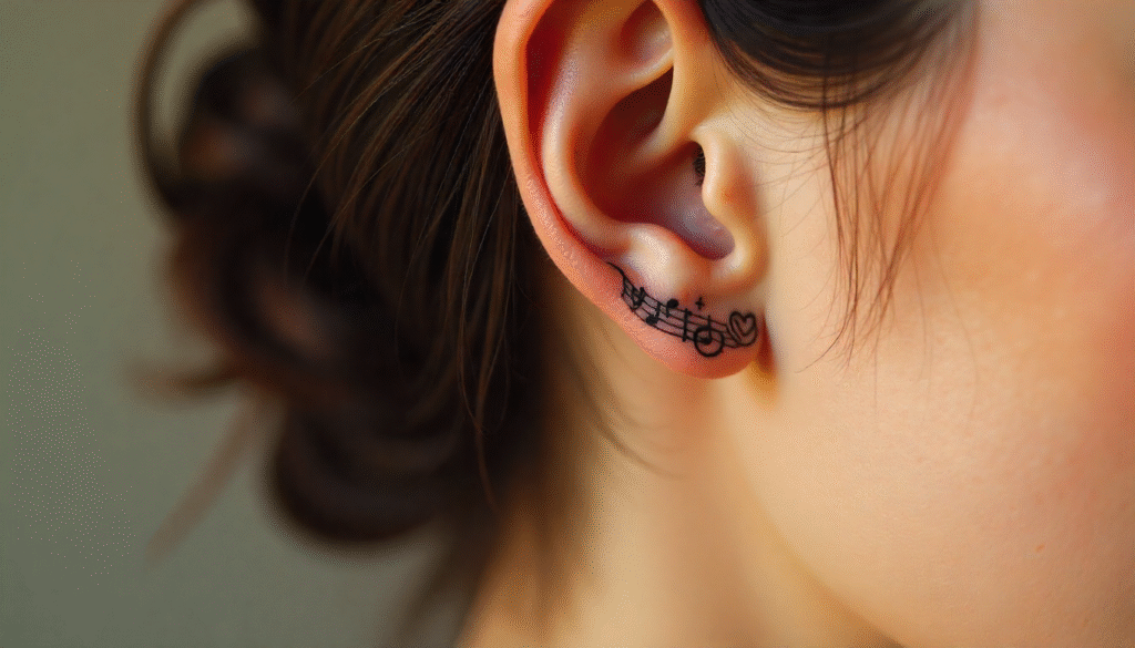 Musical Heart Behind Ear Tattoo Ideas
