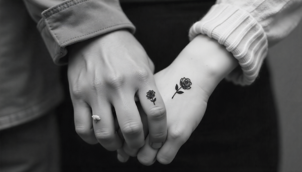 Tiny Rose Fine Line Tattoos for Couples