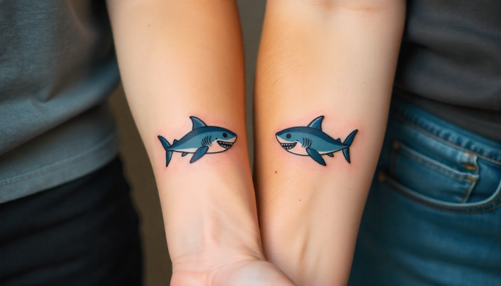 Baby Shark Fine Line Tattoos for Couples