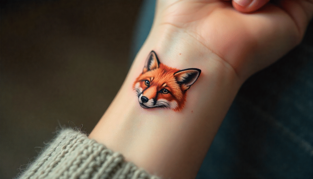 Tiny Fox Face realism tattoo