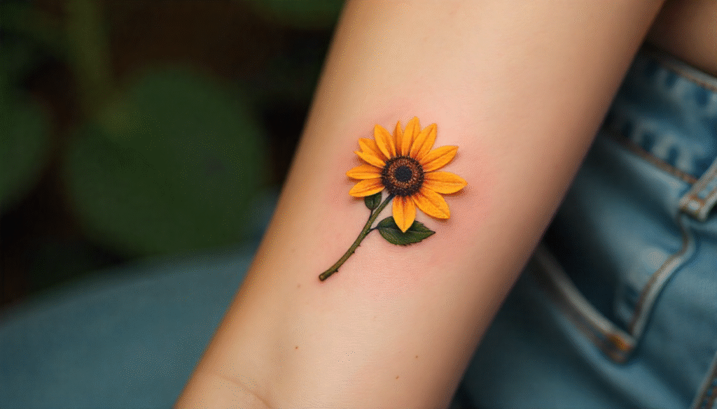 Mini Sunflower realism tattoo