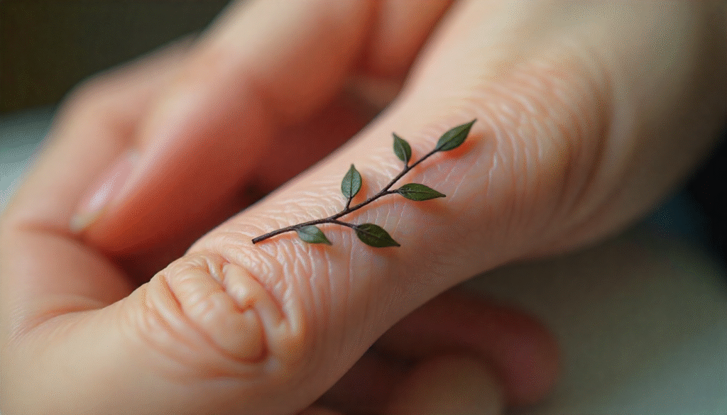 Tiny Vine Wrapping Around Finger realism tattoo