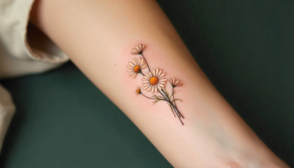 Micro Daisy Bouquet realism tattoo