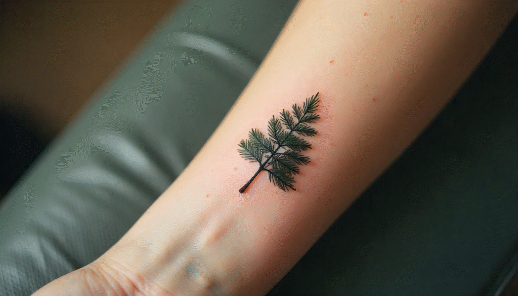 Small Pine Tree realism tattoo