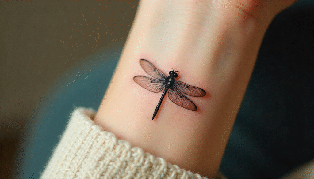 Tiny  realism tattoo dragonfly