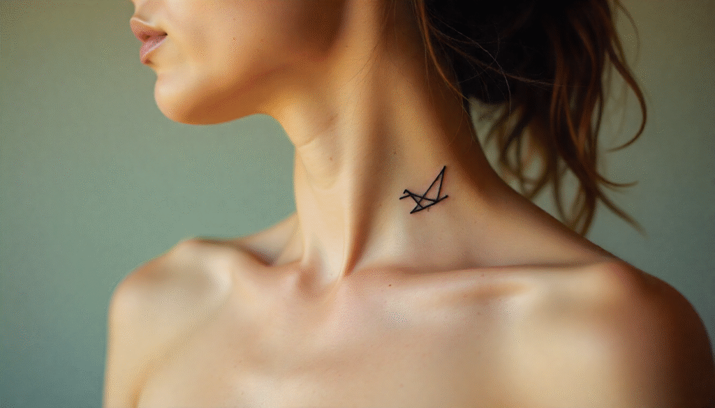Minimal single-line bird fine line tattoo design for women.