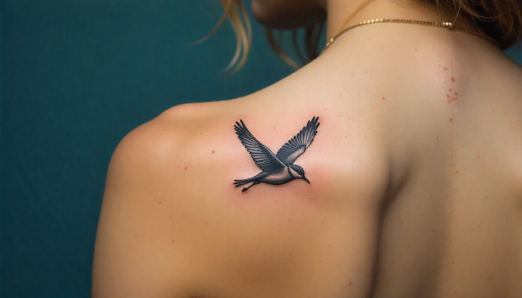 Bird Aesthetic Tattoo – Minimal bird aesthetic tattoo design representing freedom and independence.