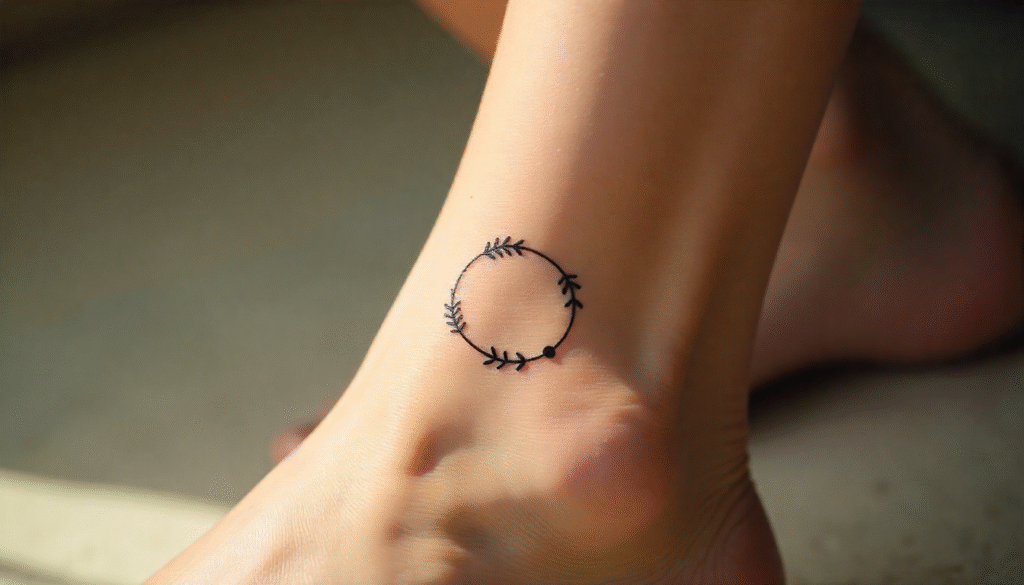 Round Ankle Aesthetic Tattoo – Circular ankle aesthetic tattoo design representing continuity and cycles.