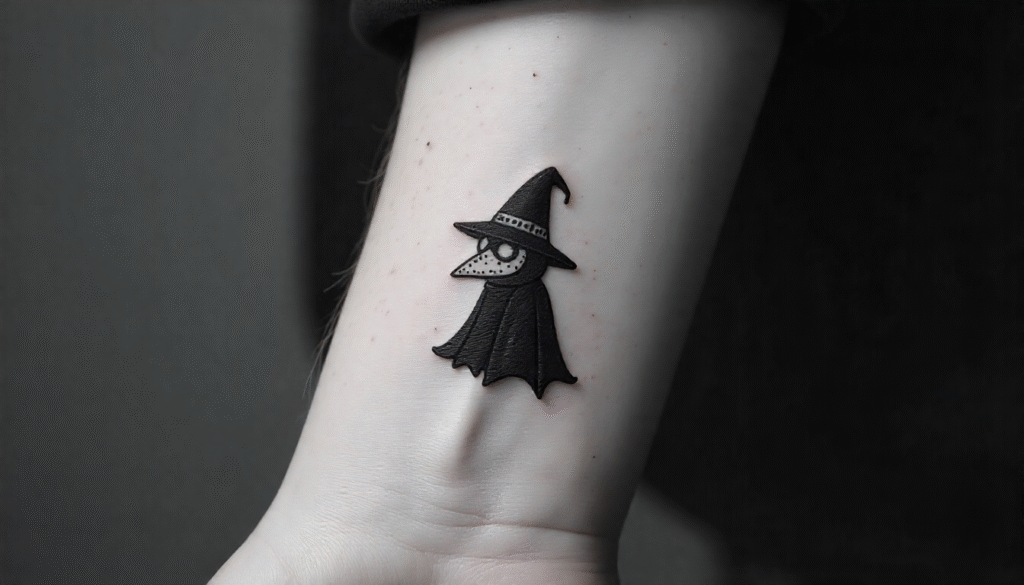 Cute Plague Doctor Tattoo – Playful plague doctor aesthetic tattoo design with whimsical detailing.