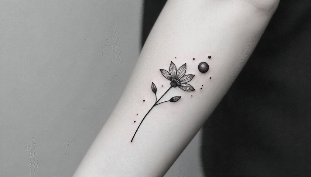 Flower and Planets Aesthetic Tattoo – Cosmic aesthetic tattoo design combining delicate flowers and planets.