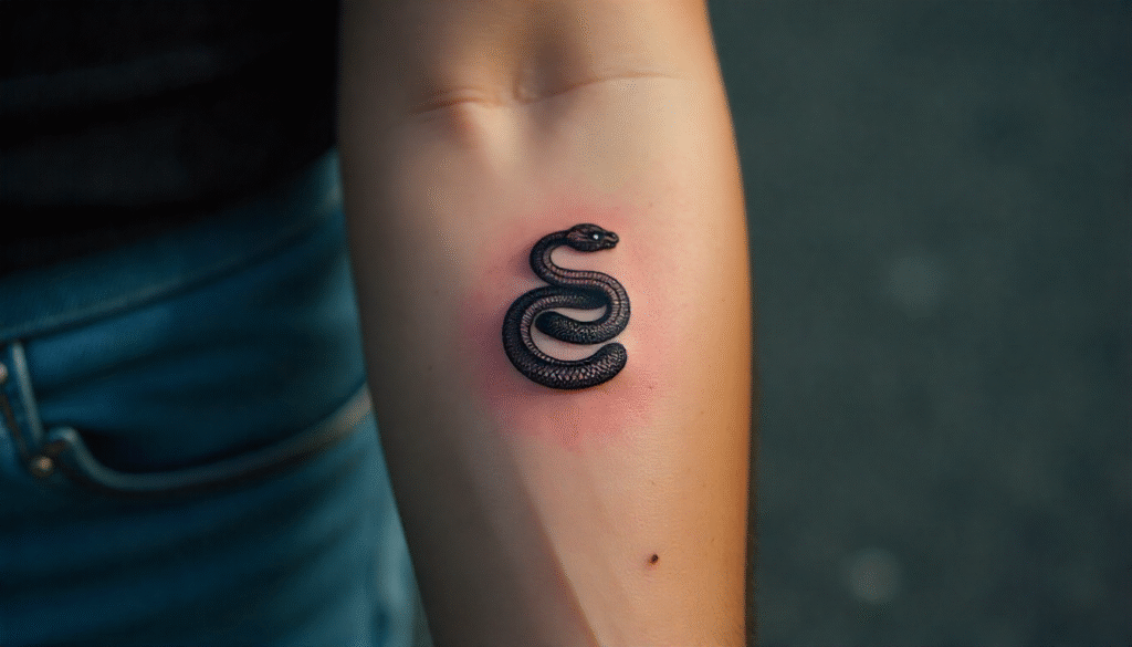 Snake and Compass Aesthetic Tattoo – Bold aesthetic tattoo design of a snake coiled around a compass.