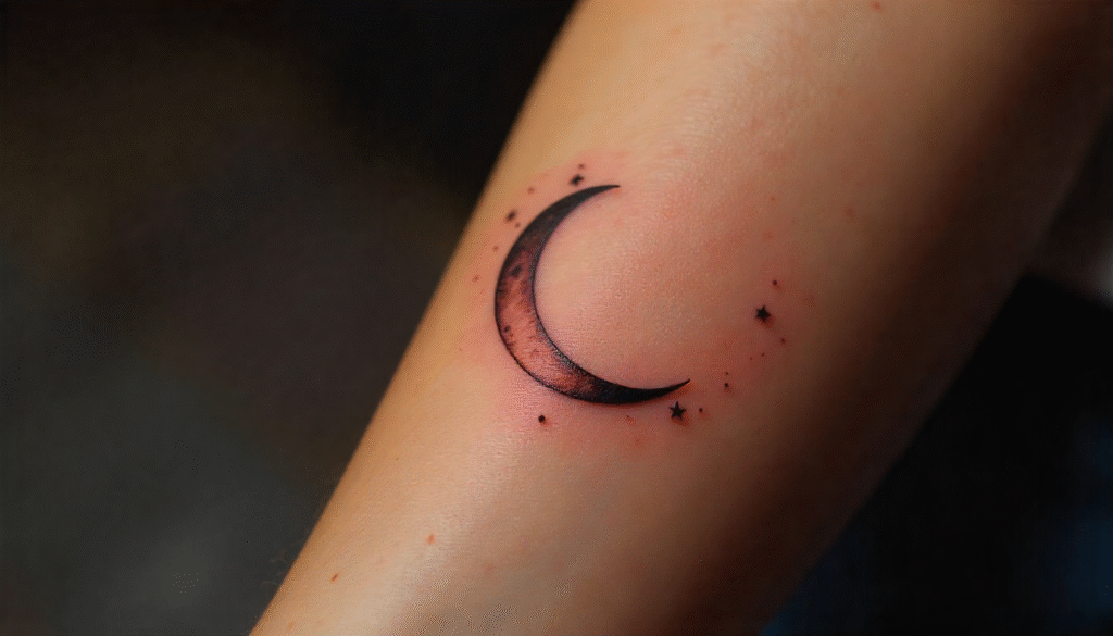 Dark Moon Aesthetic Tattoo – Bold aesthetic tattoo design of a dark crescent moon with subtle shading.