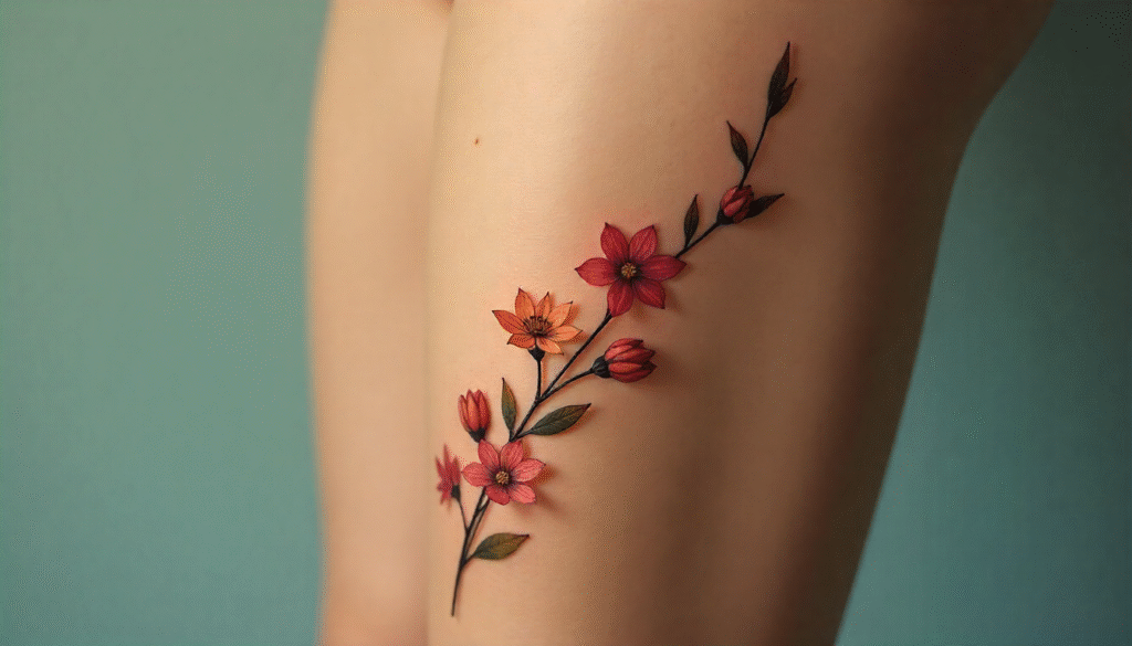Aesthetic Flower Leg Tattoo – Elegant floral aesthetic tattoo design flowing along the leg.