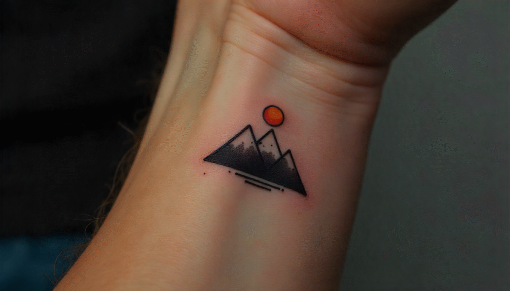 Minimalist Mountain with Sun tattoo for men