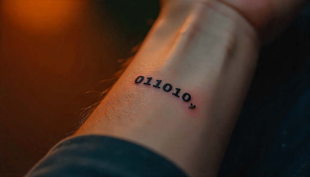 small Binary Code tattoo for men 