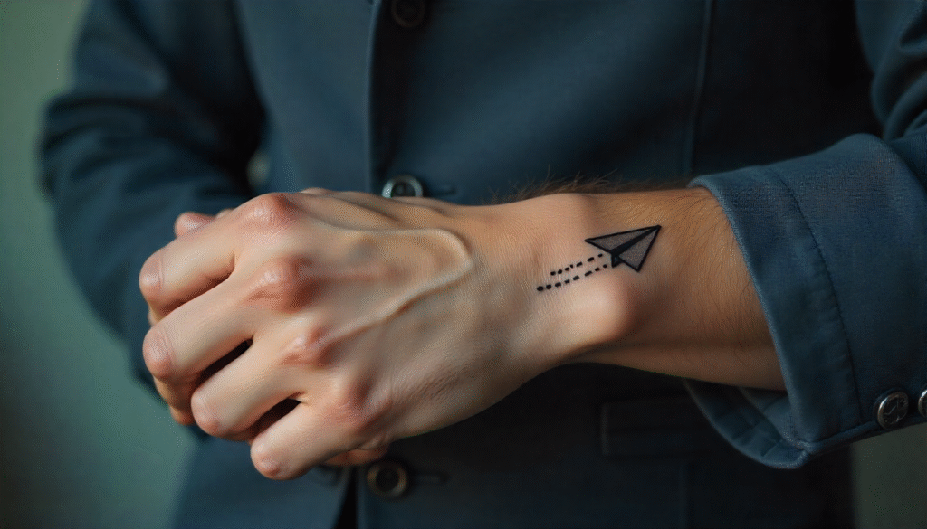 small Paper Airplane tattoo for men 