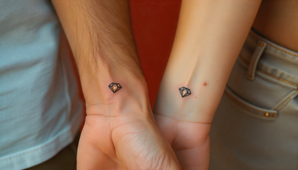Matching Diamond Fine Line Tattoos for Couples