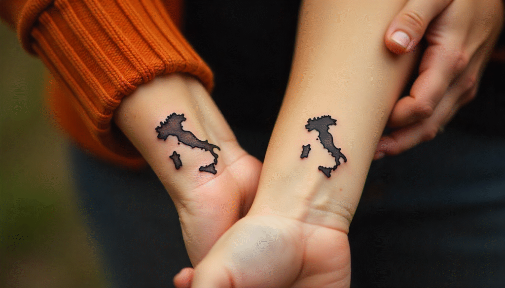 Travel Fine Line Tattoos for Couples (Map + Coordinates)