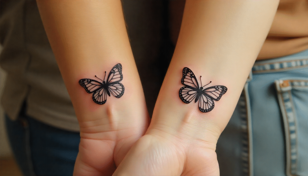 Matching Butterfly Fine Line Tattoos for Couples