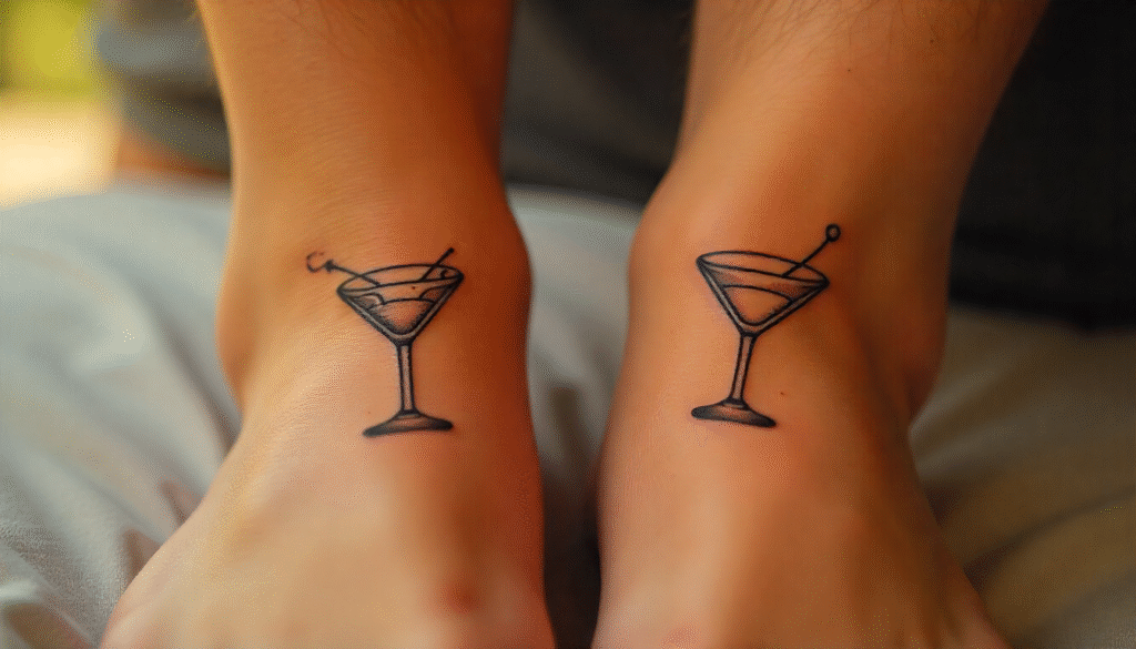 Martini Glass Fine Line Tattoos for Couples