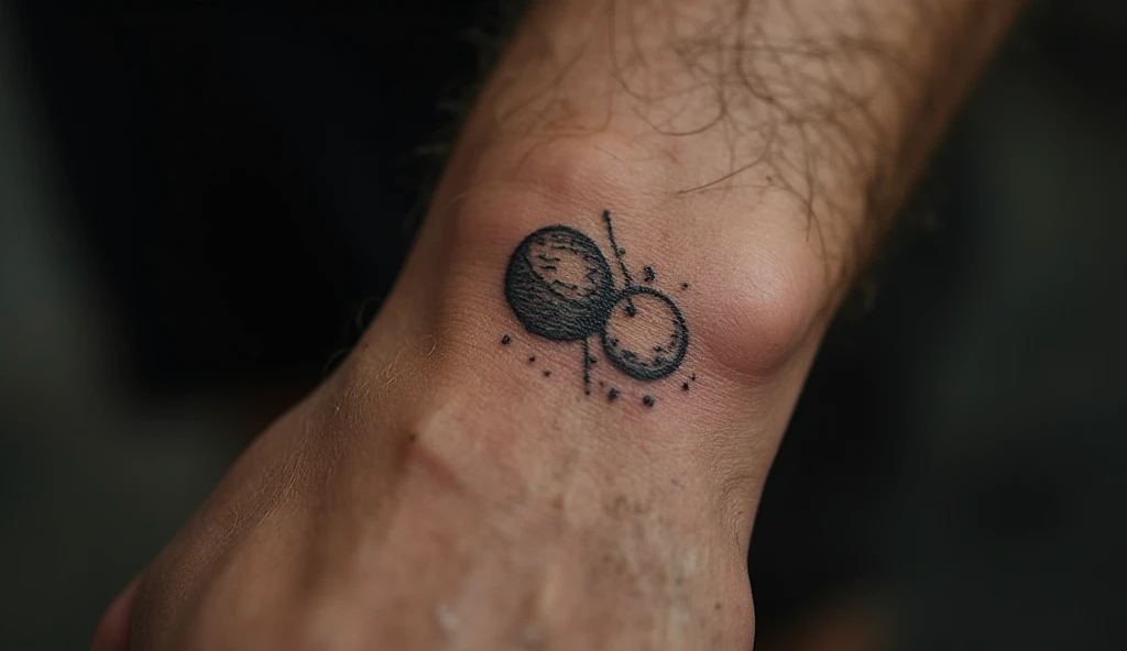 "Tiny planet and moon tattoo on male wrist in minimal single needle fine-line style – single needle tattoo ideas and small tattoo ideas."
