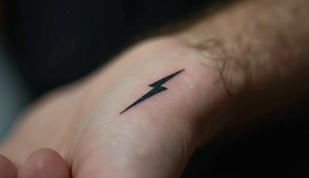 "Tiny lightning bolt tattoo on male wrist in minimal single needle fine line black ink – single needle tattoo ideas and small tattoo ideas."