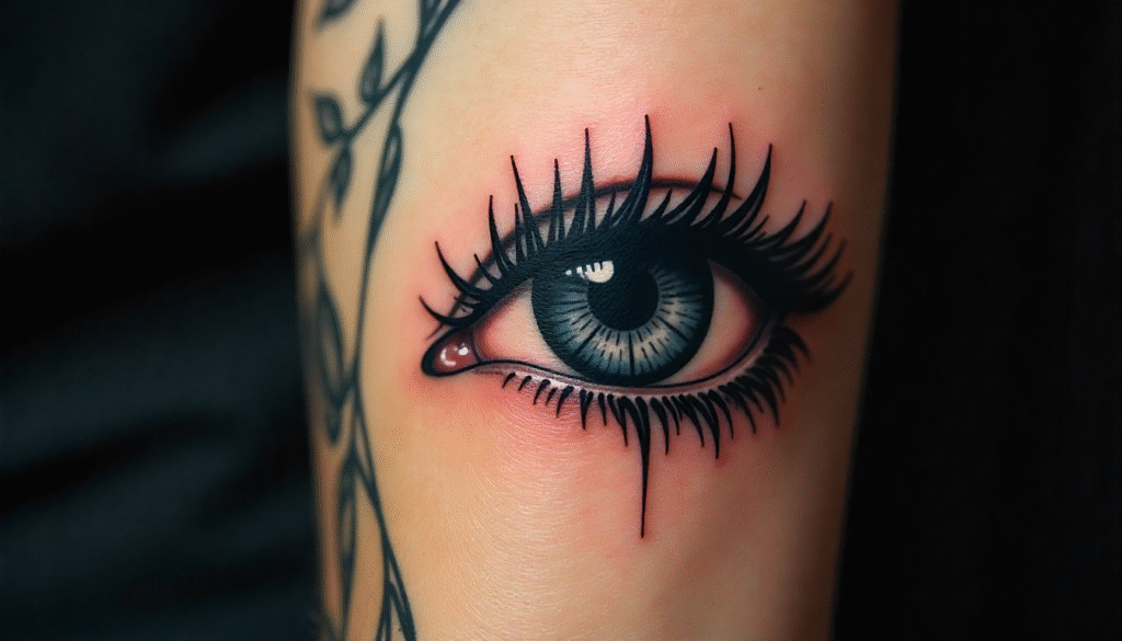 "Small Masculine Tattoos – bold eye tattoo on forearm symbolizing awareness, intuition, and inner strength"