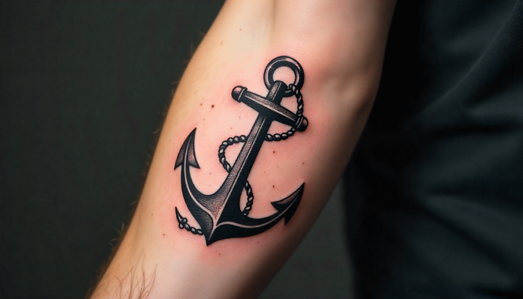 "Small Masculine Tattoos – anchor and compass tattoo symbolizing stability, strength, and direction"