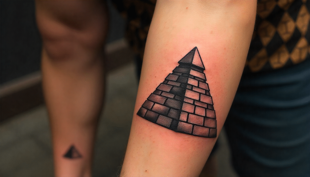 "Small Masculine Tattoos – pyramid tattoo symbolizing stability, strength, endurance, and legacy"
