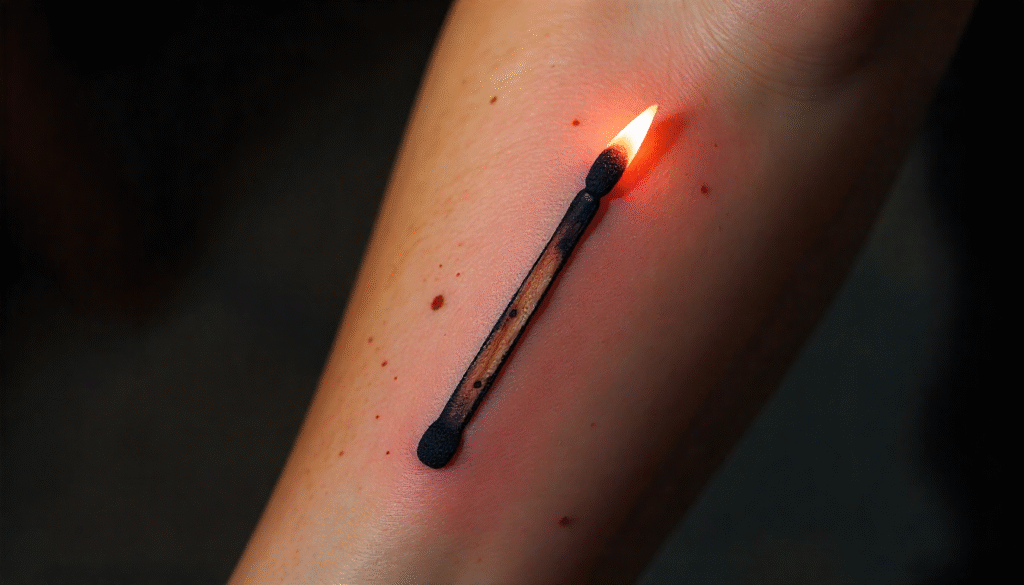"Small Masculine Tattoos – match tattoo symbolizing passion, resilience, energy, and transformation"