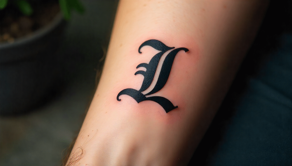 "Small Masculine Tattoos – single letter tattoo symbolizing identity, legacy, and strength in simplicity"