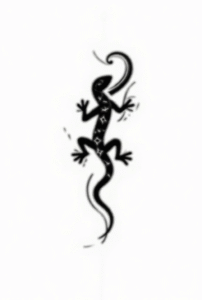 black tribal lizard tattoo design symbolizing adaptability and growth, simple curved tail pattern for beginners
